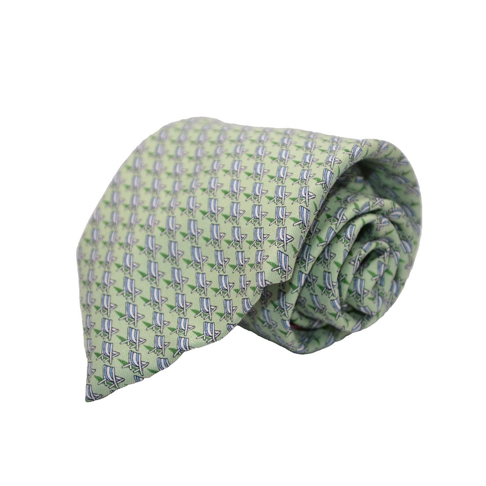 Vineyard Vines Green Beach Chair Pattern 100% Silk Neck Tie USA Marthas Vineyard